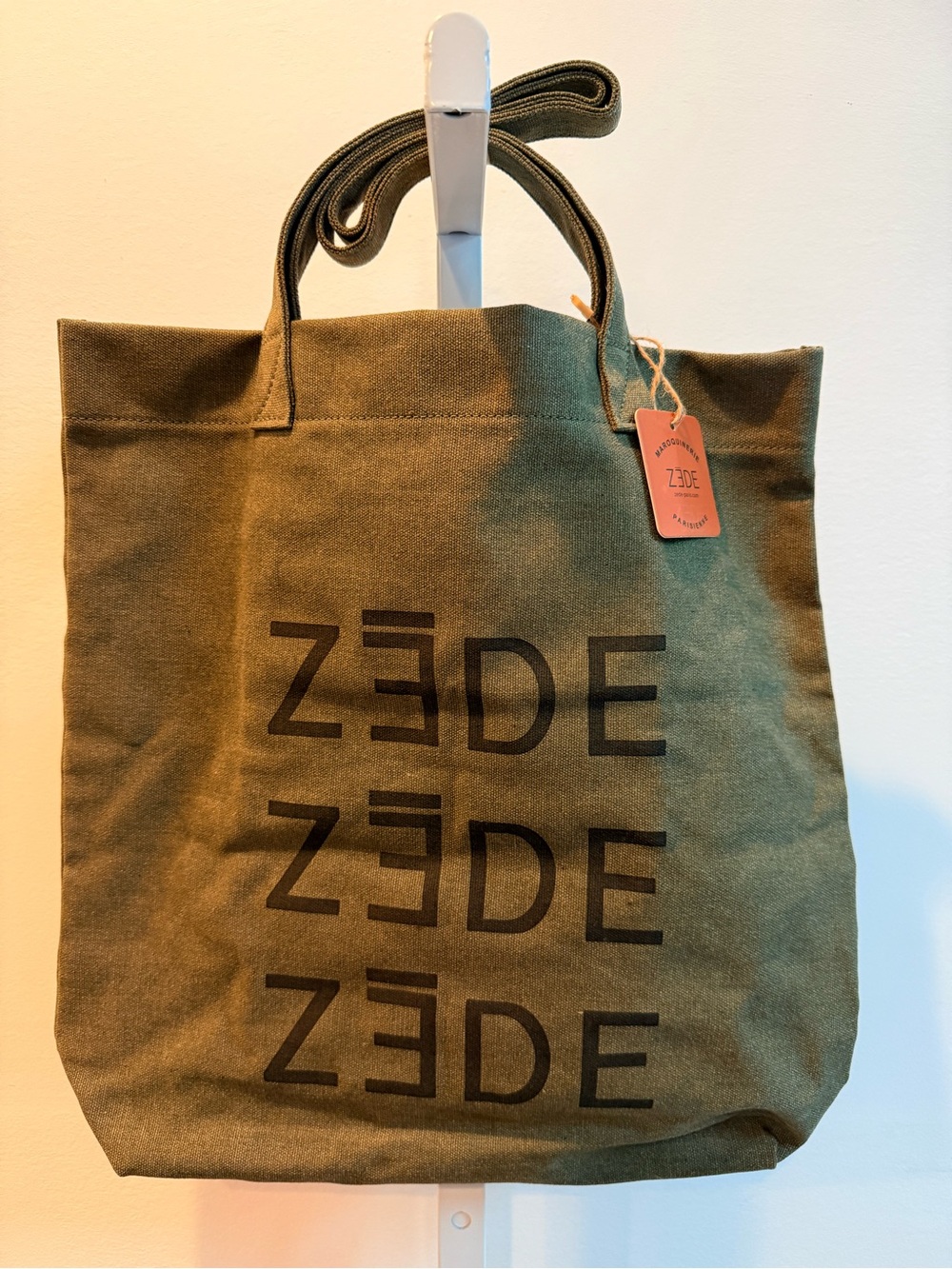 ZEDE Paris Olive Green Canvas Shoulder Tote Bag New